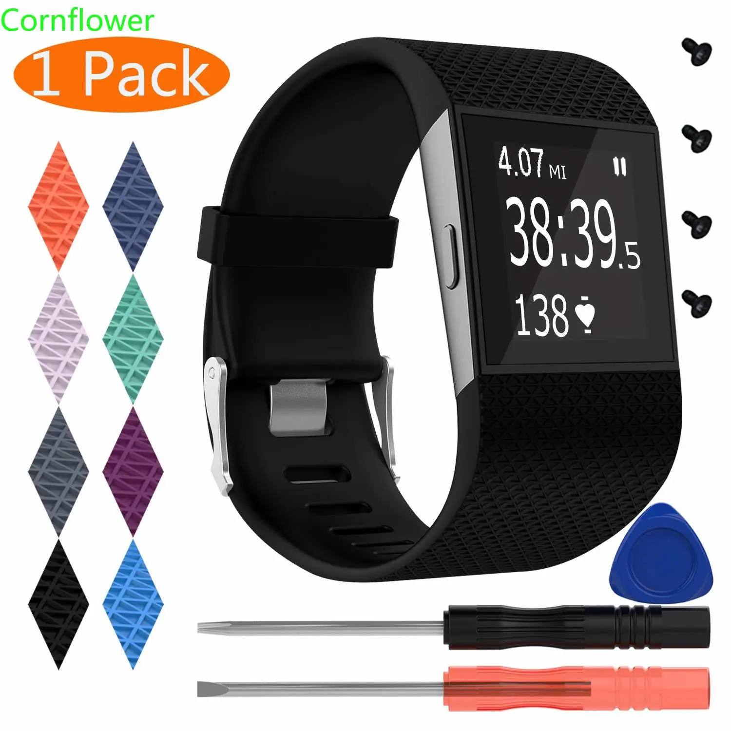 Silicone Accessory Replacement Band for Fitbit Surge, with Metal Buckle Fitness Wristband Strap WatchBand Women Men Large Small