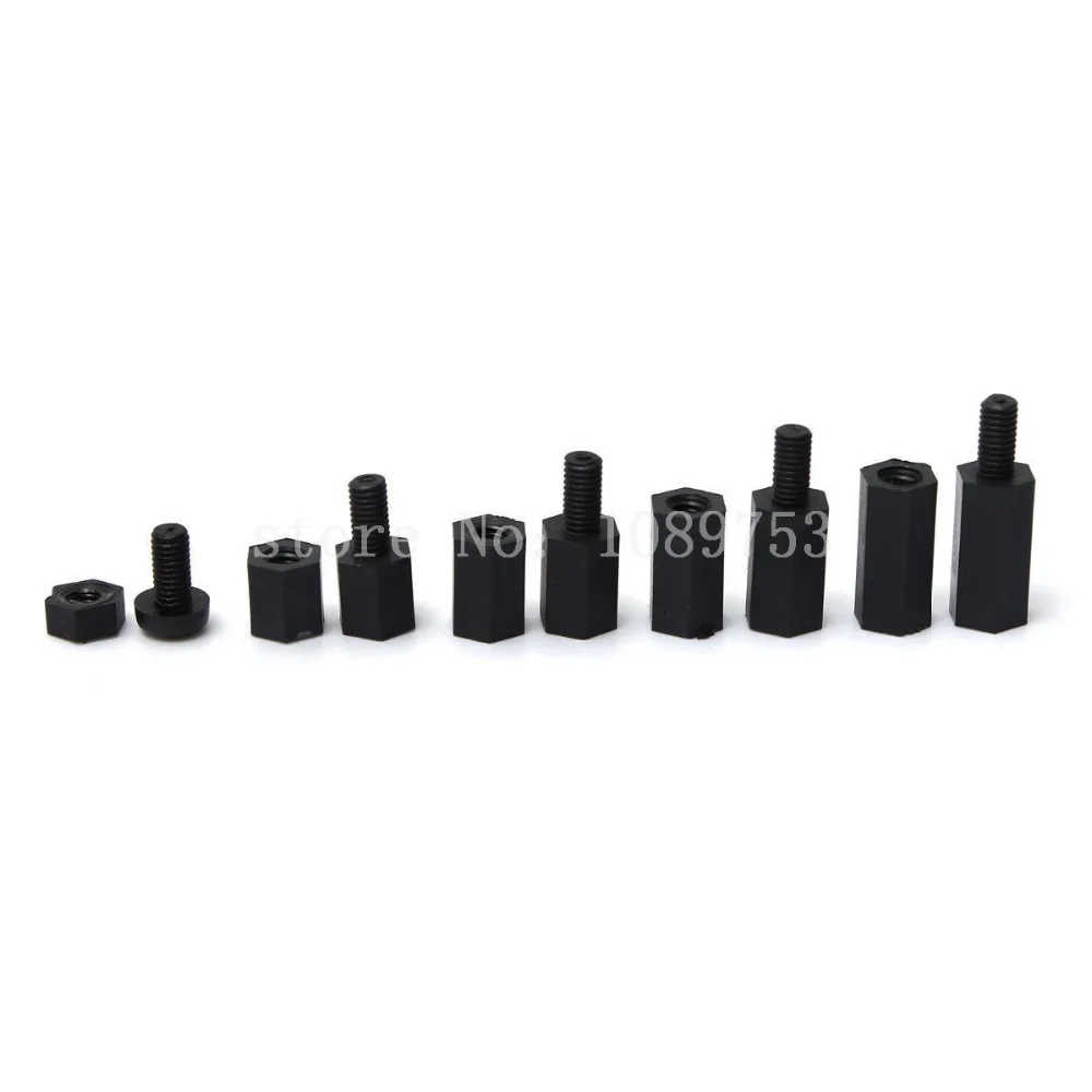 260 pcs M3 Nylon Nero M-F Distanziatori Esagonali Vite Dado Assortimento Kit Stand-off Set