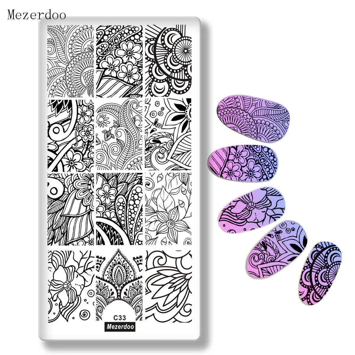 Nail Stamping Plates Plants Mandala Sun Flowers Series Geometry Line Leaf Design Nail Art Stamp Template Image Plate Stencil C33