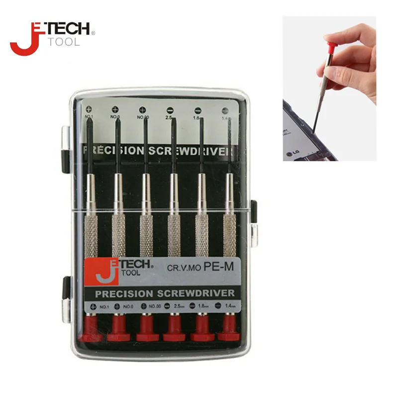 Jetech 6 in 1 CR-V mini precise screwdriver set kit  for PC glasses watch electronic repair tools destornilladores precision set