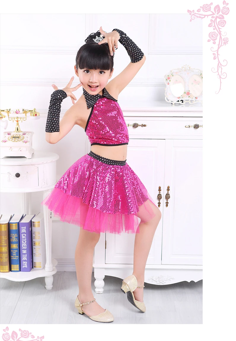 Kinder Pailletten Jazz Dance Modern Dance Kostüm Mode Latin Walzer Tanzen Kleid Bühne Zeigen Kleider Jazz Kostüme Für Mädchen