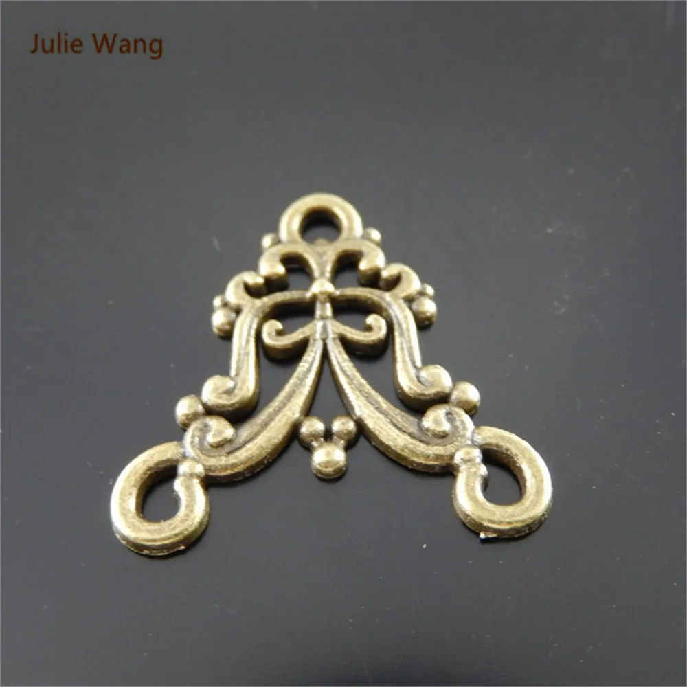 Julie Wang 10pcs Mini Charms Antique Bronze Hollow Flower Connector Pendant Handmade Hanging Crafts