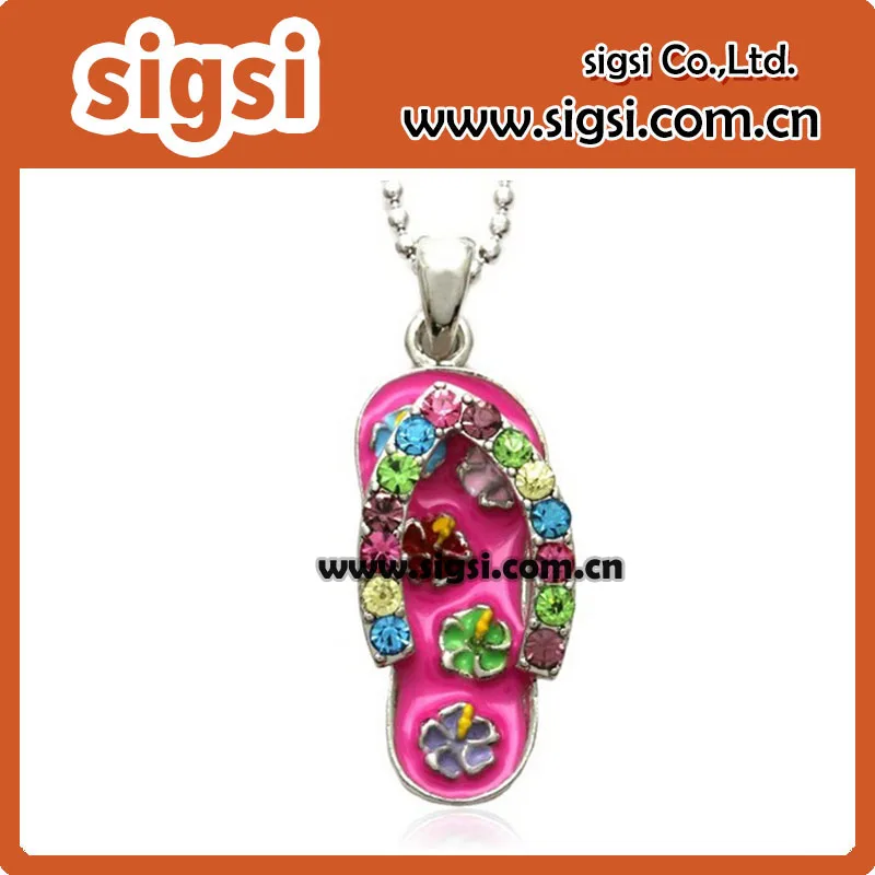 High Quality Flip-flop Beach Sandal Necklace Charm Pendant Rhinestones Summer Pendant