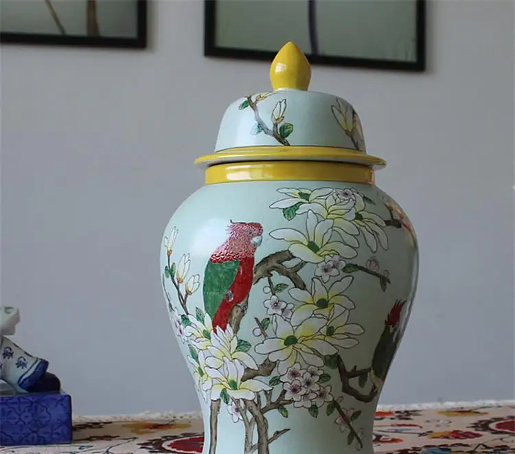 American parrot Bird ceramic temple Jar Decoration Plate Three Sets Of Handicraft Accessories porcelain Ginger jar vase