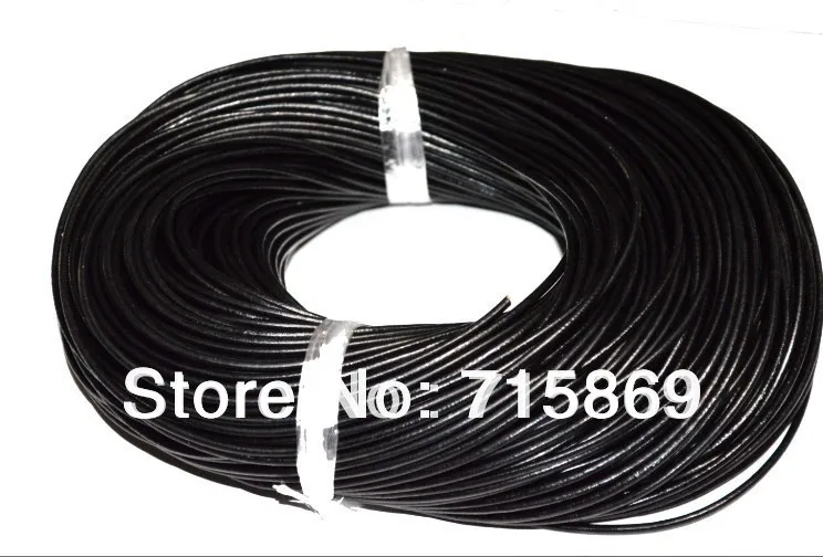 

Free shipping Wholesale Jewelry DIY 100 Meters 2mm Black Round Genuine Leather Cord, Necklace & Bracelet Real Cord