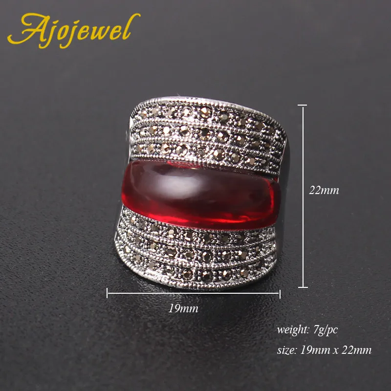 Ajojewel Geometric Vintage Ring With Red Stone For Women Black Rhinestone Finger Jewelry Bijou Trend 2024