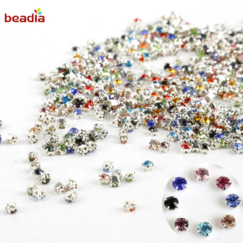 AAA Grade 240pcs 4mm Multi Color Crystal Glass Sew-On Rhinestones Plated Silver Claw DIY Clothing Accessories