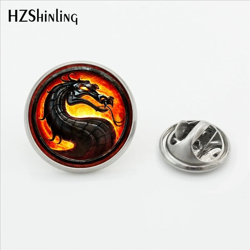 New Fashion Dragon Collar Pin Brooch Handmade Steampunk Mortal Kombat Butterfly Clasp Pin Glass Dome Stainless Steel Lapel Pins