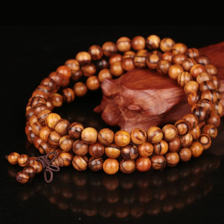 Vintage 6mm 8mm 108 Beads Natural Teak Sandalwood Buddhist Wood Bracelets Meditation Prayer Bead Mala Bracelet Women Men Jewelry