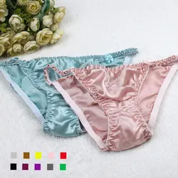 Calcinha sexy de seda amoreira para mulheres, cuecas T-tanga, moda quente, 100% seda amoreira