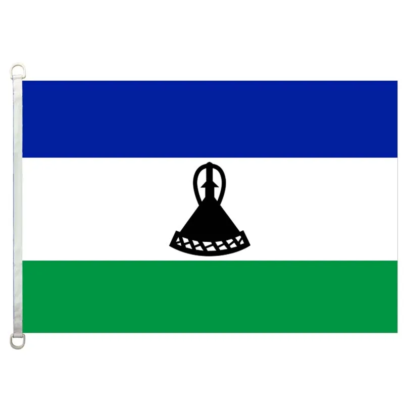 Lesotho  national flag,90*150CM size, 120g/m2 knitted polyester fabric,with two D ring