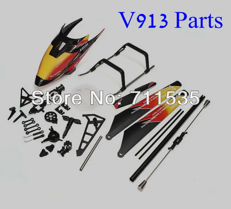 V913 Parts Canopy Landing Skid Main Gear Connect Buckles Swashplate Tail Blade Shaft Motor Bearing Balance Bar Tube Boom V913-32