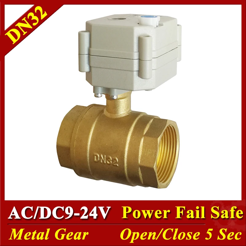 

Normal Close Valve Brass DN32 2 Way 1-1/4'' Electric Water Valves AC/DC9-24V Metal Gears for heating/cooling water supply