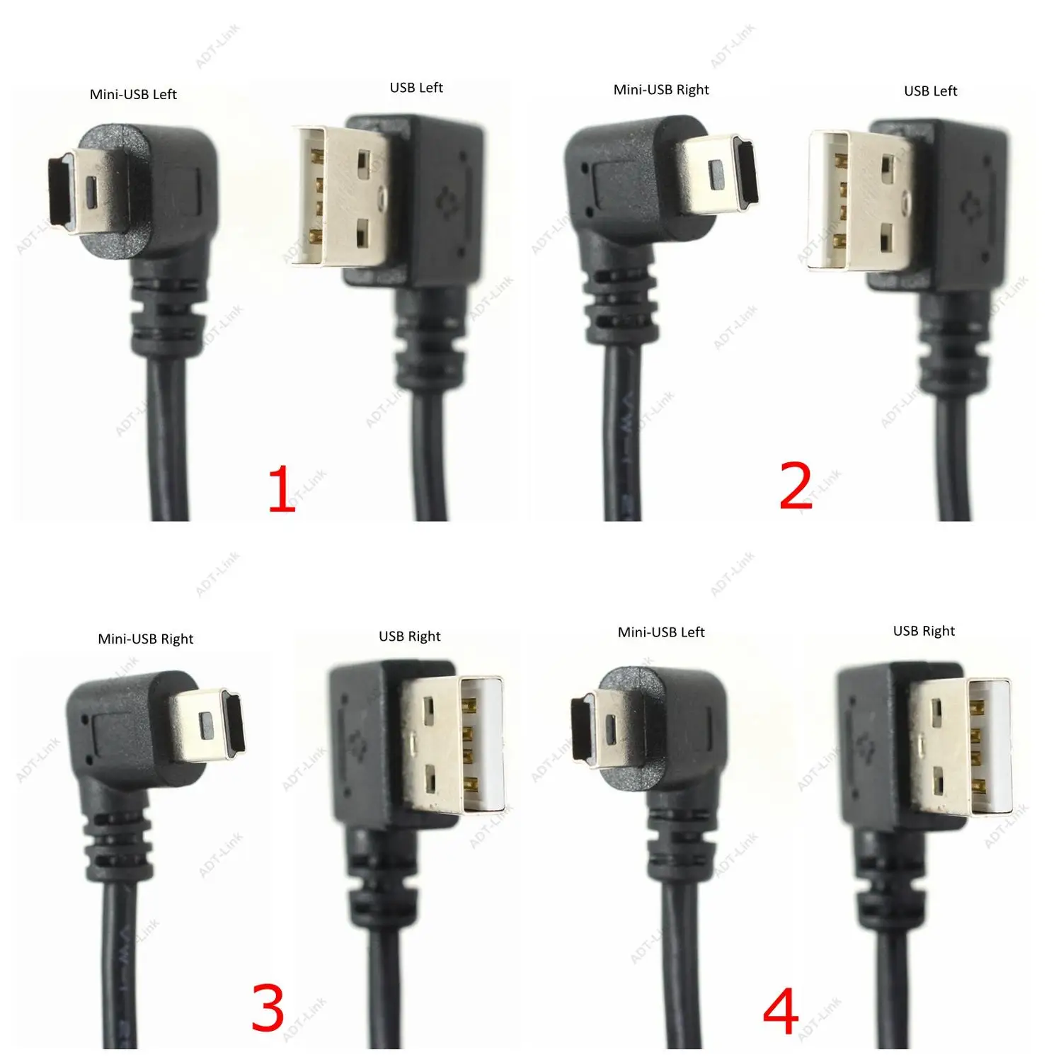 Mini USB Data Cable 25cm Right Left Angle USB 2.0 A Male to Mini USB 5 Pin Left Right Angle Male Cable Cord Adapter Connector