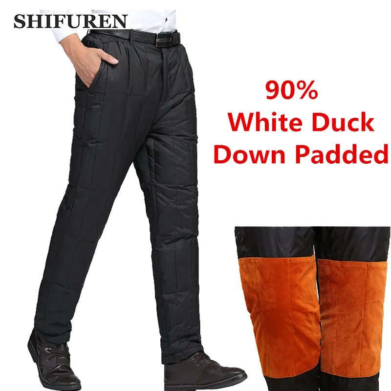 SHIFUREN Winter Warm Men's Down Padded Pants Loose Fit Elastic Waist Causal Male Thicken Duck Down Trousers Oversized S-6XL