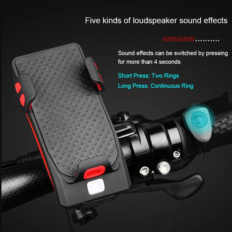 Multi-functional Front Bicycle Lamp USB Bike Light Built-in 2000 mAh /4000 mAh Battery with Phone Holder+Bike Horn Function