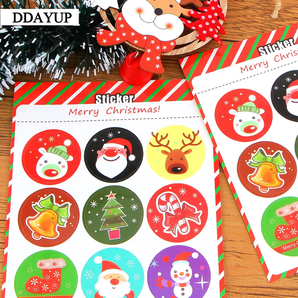 90Pcs Merry Christmas Santa Treeรูปแบบของขวัญกระดาษคราฟท์สติกเกอร์ของขวัญป้ายสติกเกอร์ขนมหวานPartyสติ๊กเกอร์Santa Claus