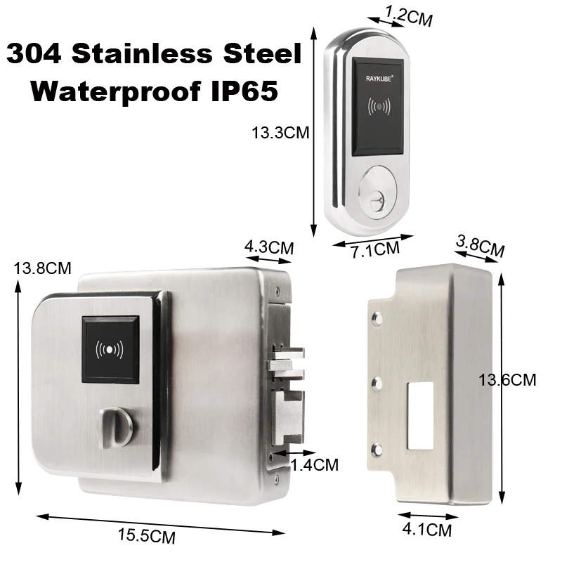 RAYKUBE Waterproof Fingerrint Electronic Door Lock With IC Card Reader Fingerprint Verification For Outsite Gate IP65