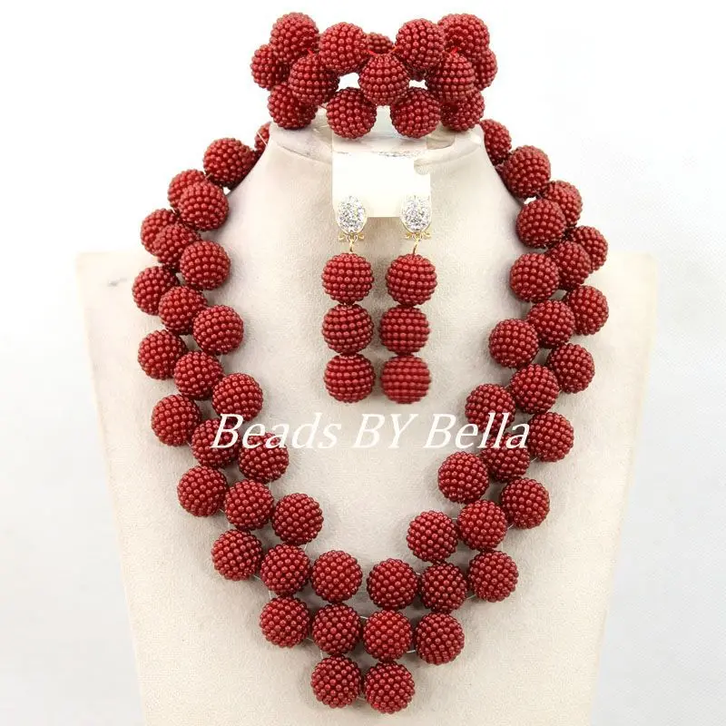 

Hot Design Burgundy Nigerian Wedding Bridal Jewelry Set Costume Necklace African Beads Jewelry Set New Free Shipping ABY852