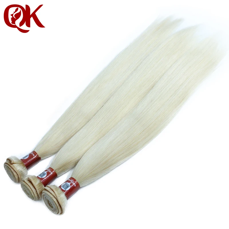 Queenking Haar Braziliaanse Steil Haar Bundels Weave Platinum Blonde #60 Kleur Remy Human Hair Extensions 12-28 Inch