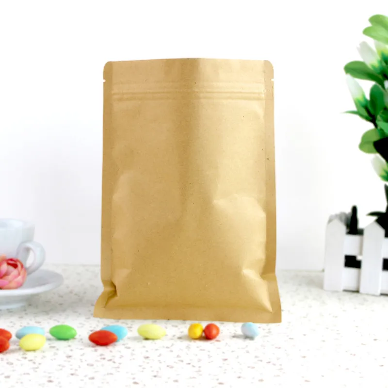 100pcs 6 size Kraft Paper Doypack Zip Lock Pouch with Aluminum Foil Food Tea Snack Coffee Storage Resealable Ziplock/zipper Bag