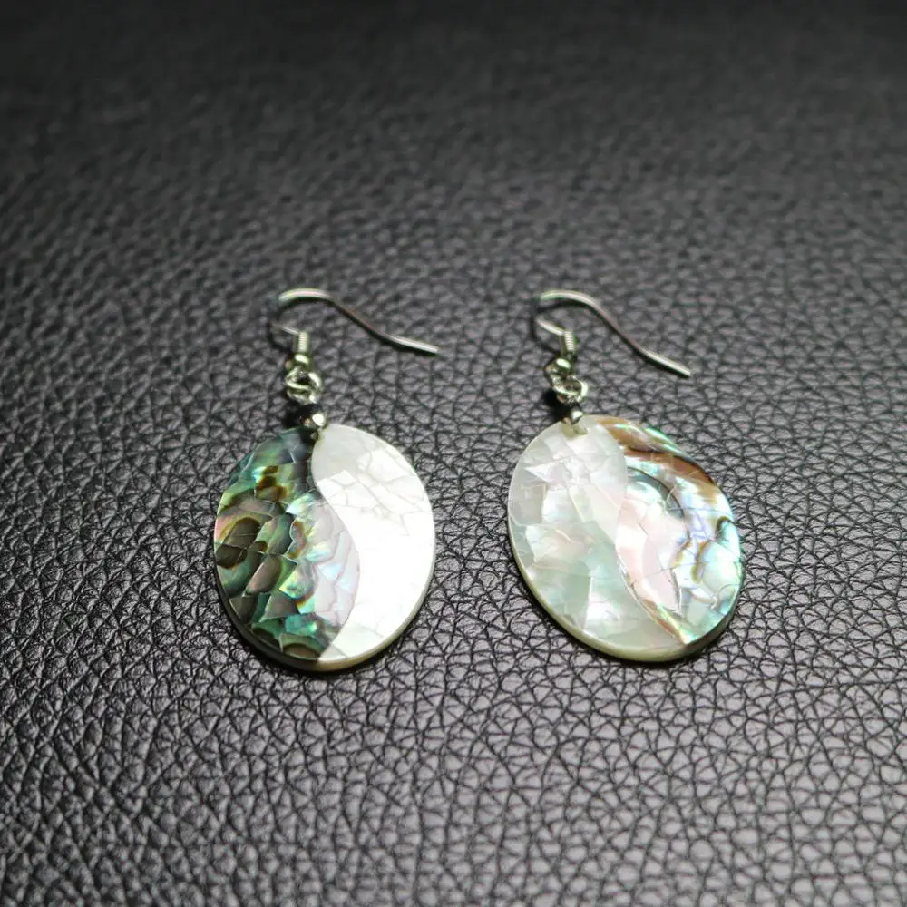 European And American Fashion 1 Pairs Oval White + Green Abalone Shell Ladies  Earrings