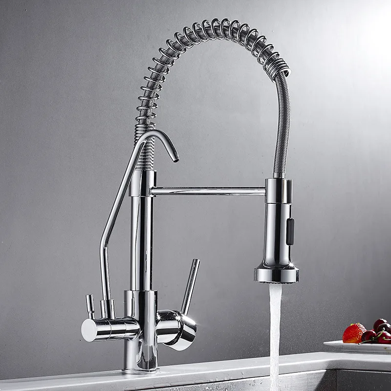 

Kitchen Faucet 360 Rotaion Sink Mixer Crane Electroplated Spring Water Purifier Faucets Chrome Single HandleTap Three Ways taps