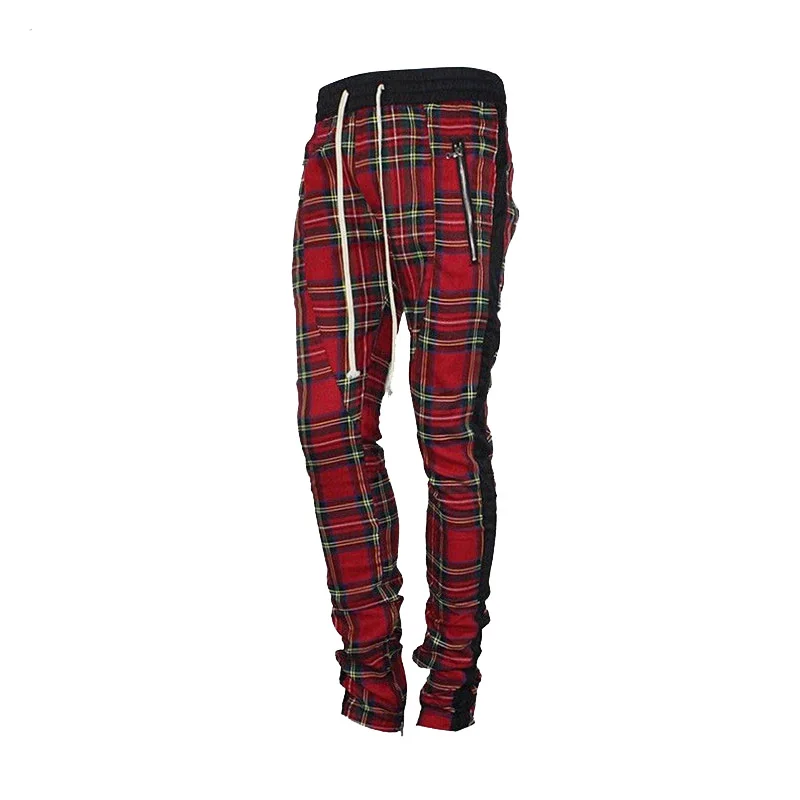 Scottish Plaid Joggers pants Men 2020 Urban Streetwear Justin Bieber Checkered SweatPants Hip-hop Ankle Zip Lattice Track Pants