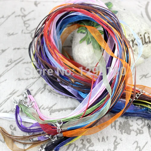 Onebeading 17-19 Inch Adjustable Assorted Colors Organza Ribbon Necklace Cord With Lobster Clasp For DIY Making 20 Strands