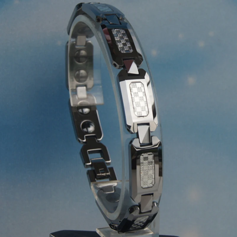 

classic design silver fiber inlayed tungsten bracelet 3 color available 6164