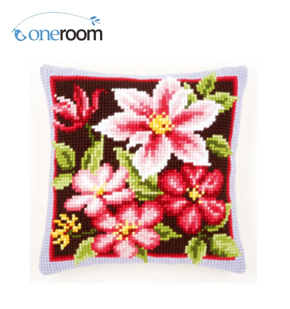 

PINK LILY 2 DIY Unfinished Acrylic Yarn Embroidery Pillow Tapestry Canvas Cushion Front Cross Stitch Pillowcase