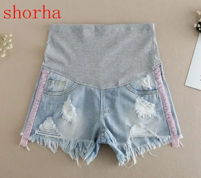 

Maternity Hot Pants For Pregnant Women Clothes Hole Denim Abdominal Elastic Waist Pregnancy Shorts