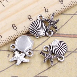 20pcs Charms Shell Starfish Connector Link 14x18mm Tibetan Bronze Silver Color Pendant Antique Jewelry Making DIY Handmade Craft