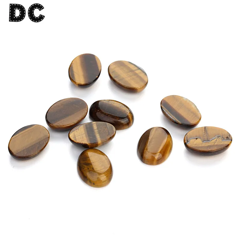 10pcs/lot Flat Back Yellow Tiger Eye Beads 10x14mm/13x18mm/18x25mm Natural Stone Oval Cabochon for DIY Jewelry Findings F5004