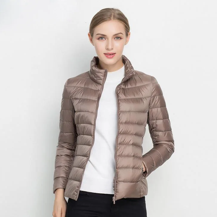 Vrouwen Witte Eend Donsjack Winter Fall Vrouwelijke Ultra Light Down Jassen Slim Solid Lange Mouwen Parka Snoep Kleur Zip jas