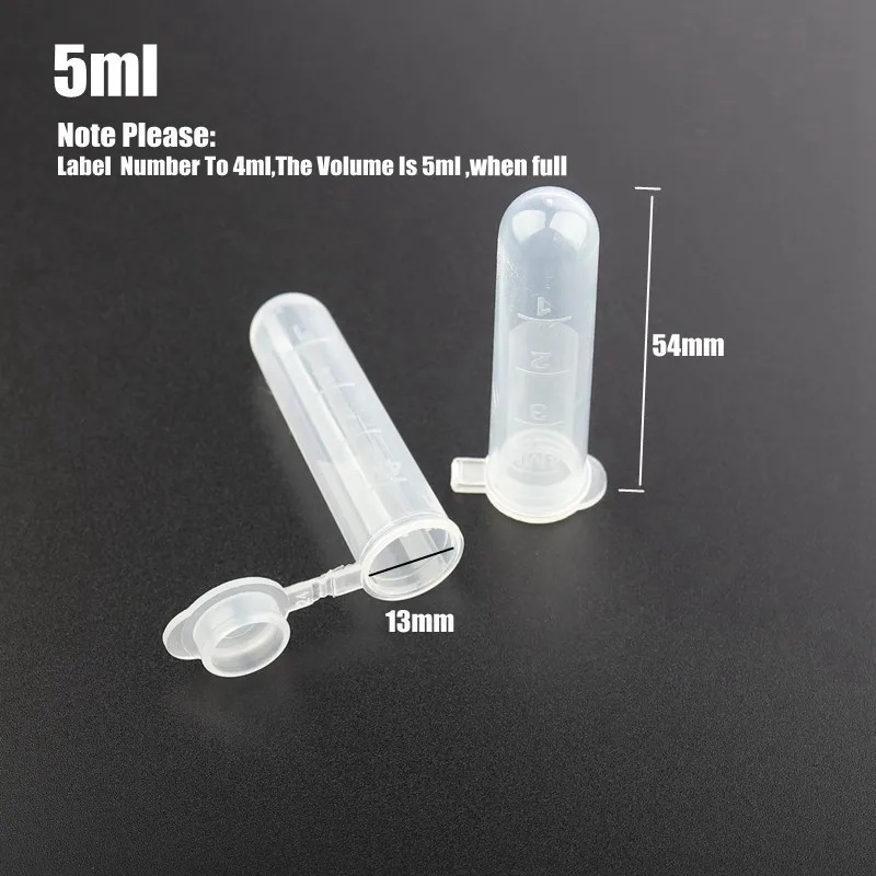 300pcs 13*54mm 5ml Transparent Plastic Bottles Home Garden Use Container Centrifuge Tube Kitchen Storage Vial