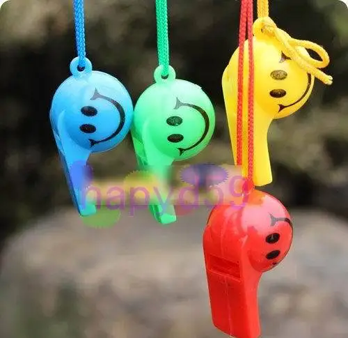 free ship 50pcs colorful soccer funny face kid fans whistle cheerleading children whistle