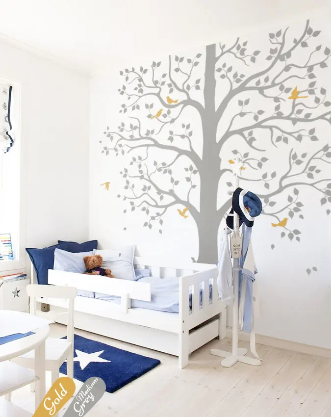 

Beautiful Large tree Wall Sticker With Birds And Leaves Kids Room Wall Decor Mural Art Stickers Muraux DIY Bedroom Unique LC585