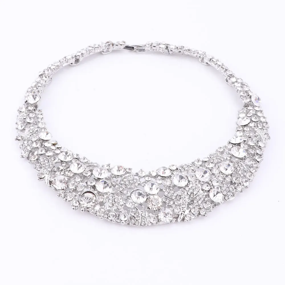 Women white crystal jewelry sets with earrings statement necklace boho Trendy necklace for party wedding  Direct Selling