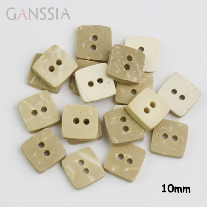 50pcs/lot Size10mm Natural Coconut Buttons Square Coconut 2-holes Wooden Buttons Clothing Accssories Sewing (ss-139)