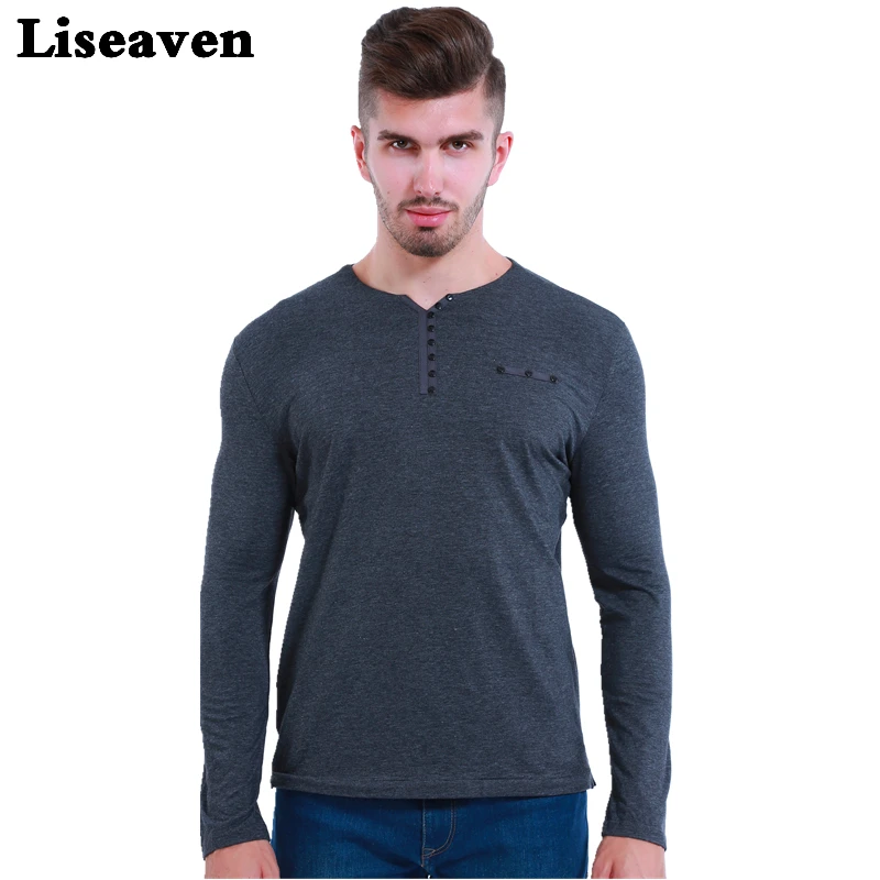 Liseaven Slim Fit Long Sleeve Cotton T-Shirts Men Tops&Tees Male T Shirt Stylish Men V Neck Cotton T Shirts