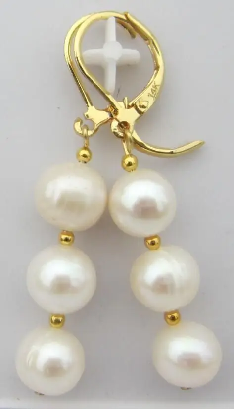 Hot AAA 9-10mm Perfect South Sea White Pearl Earrings14k/20 Solid Gold Marked