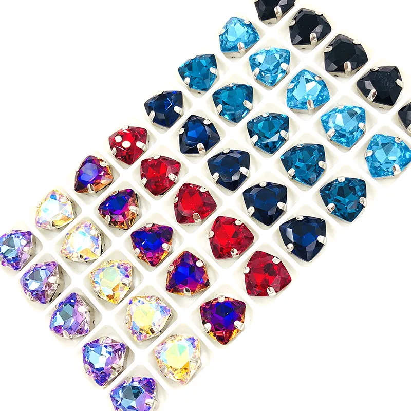 12mm Fat Triangle Light of heaven High quality Glass Crystal sew on rhinestones sliver base with hole diy/clothing accessories