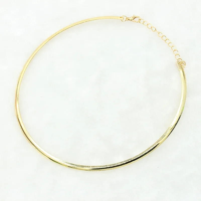 Simple Golden Silver Plated Metallic Round Choker Short Golden Chain Linked Punk Style Women Necklace