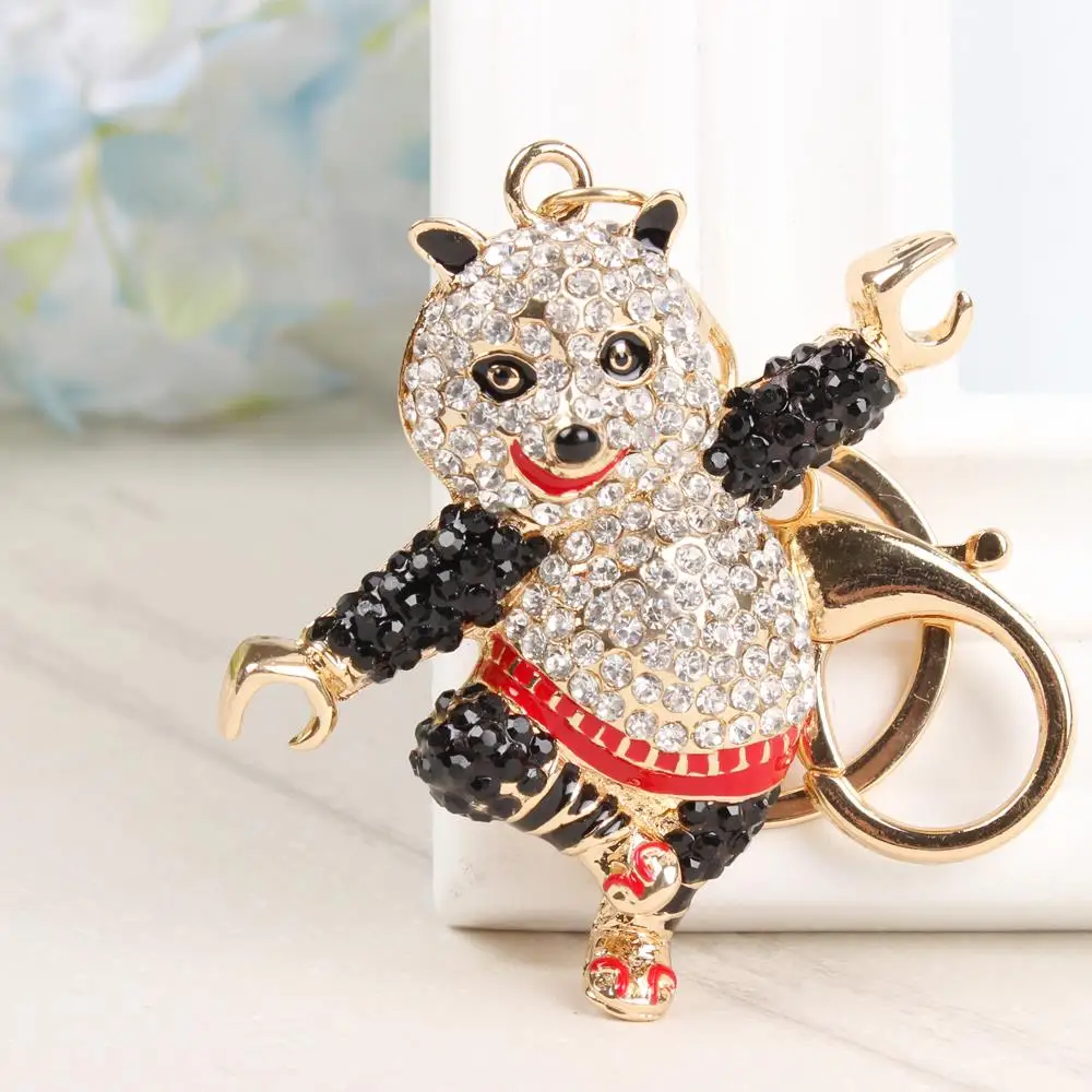 Dancing Bear Panda Cute Pendant New Crystal Charm Purse Bag Car Key Ring Chain Wedding Party Creative Favourite Gift