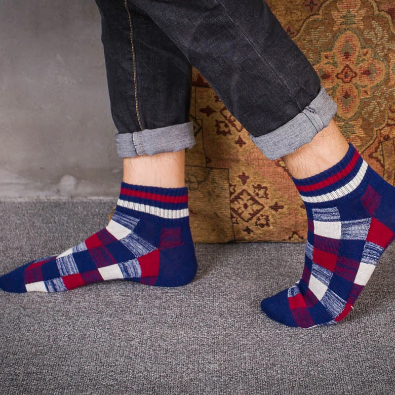 5 Pairs Men's Sock Spring Autumn Cotton Shaping Male Ankle Socks Korean Classic Trendy Fashion Plaid Casual Tube Sock Best Gifts