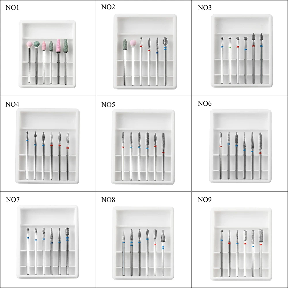 다이아몬드 커런덤 네일 드릴 세트, 매니큐어 밀링 커터, 전기 페디큐어 기계 비트 큐티클 제거 도구 액세서리, 9 가지 유형