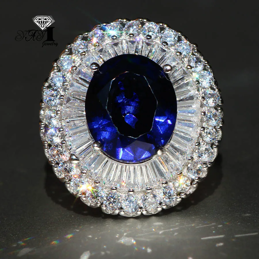 YaYI Jewelry Fashion  Princess Cut 5.5CT Blue Sapphire Natural Zircon Silver Color Engagement wedding Party Rings