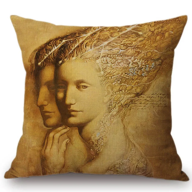 Vintage Victorian era Lady Women Face Royal Style Home Decorative Sofa Throw Pillow Case Renaissance Oil Painting Cushion Cover