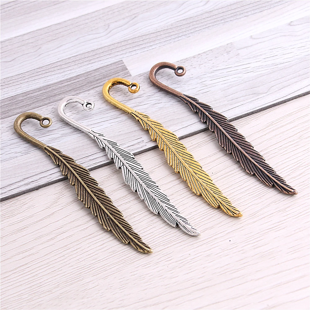 Sweet Bell 20Pcs 12*79mm Four Colors Fashion Classics Feather Shape Lead Free Metal Alloy Bookmark DIY  Jewelry